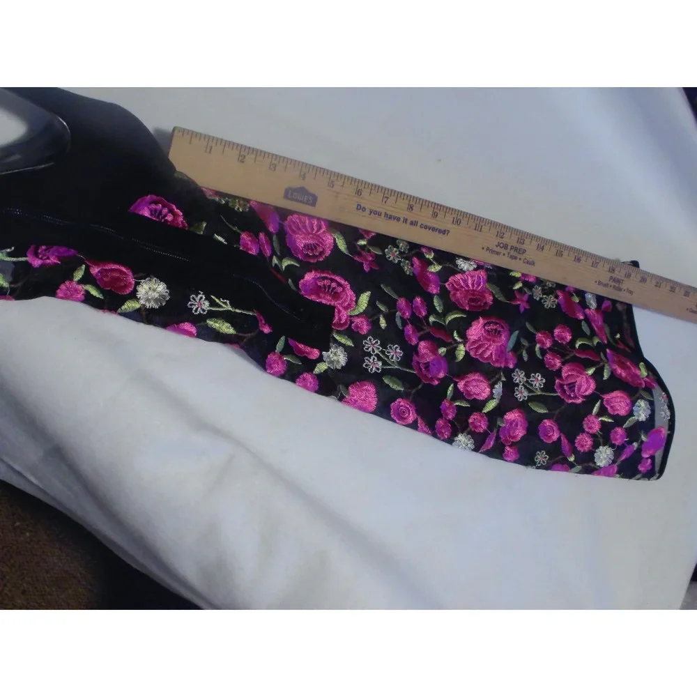 Lola Couture Floral Embroidered Over The Knee Boots Black Pink Stiletto Heel 10